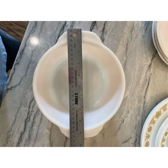 Fire King, Peach Lustre, Casserole, Vintage, MCM, 11, 1 1/2 Quart, Round, Doub - Picture 6 of 7